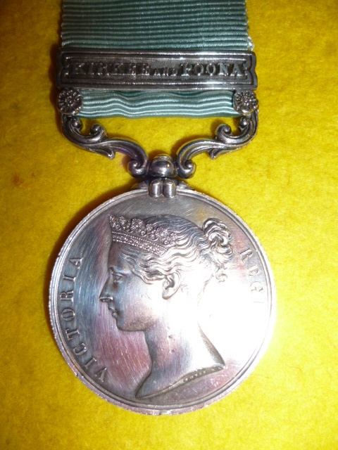 Army of India Medal 1799-1826, one clasp, (1) clasp, Kirkee and Poona, to Bombay European Regiment (